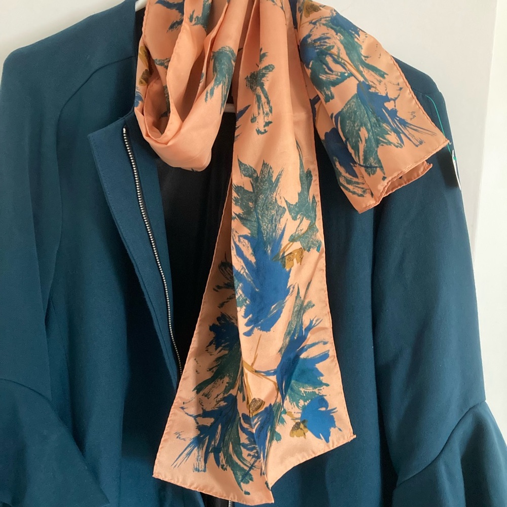 Vera Neuman Peach Floral Print Scarf with Blue & Green Accents